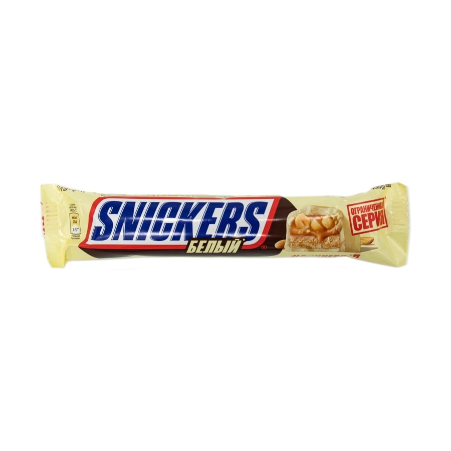 Snickers белый шоколадный батончик белый 81 г.
